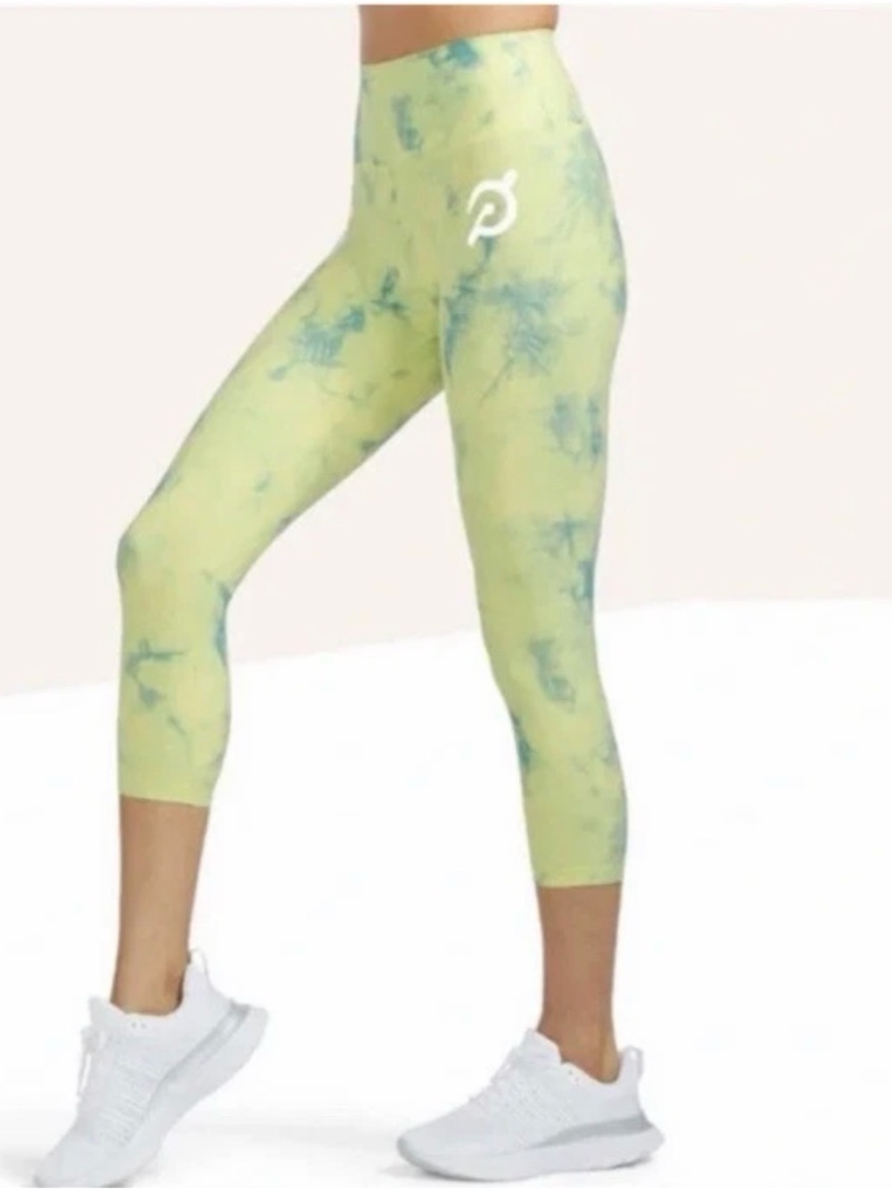 Peloton Cadent Tie Dye Capri Leggings Large Green Blue High Rise Crop Activewear